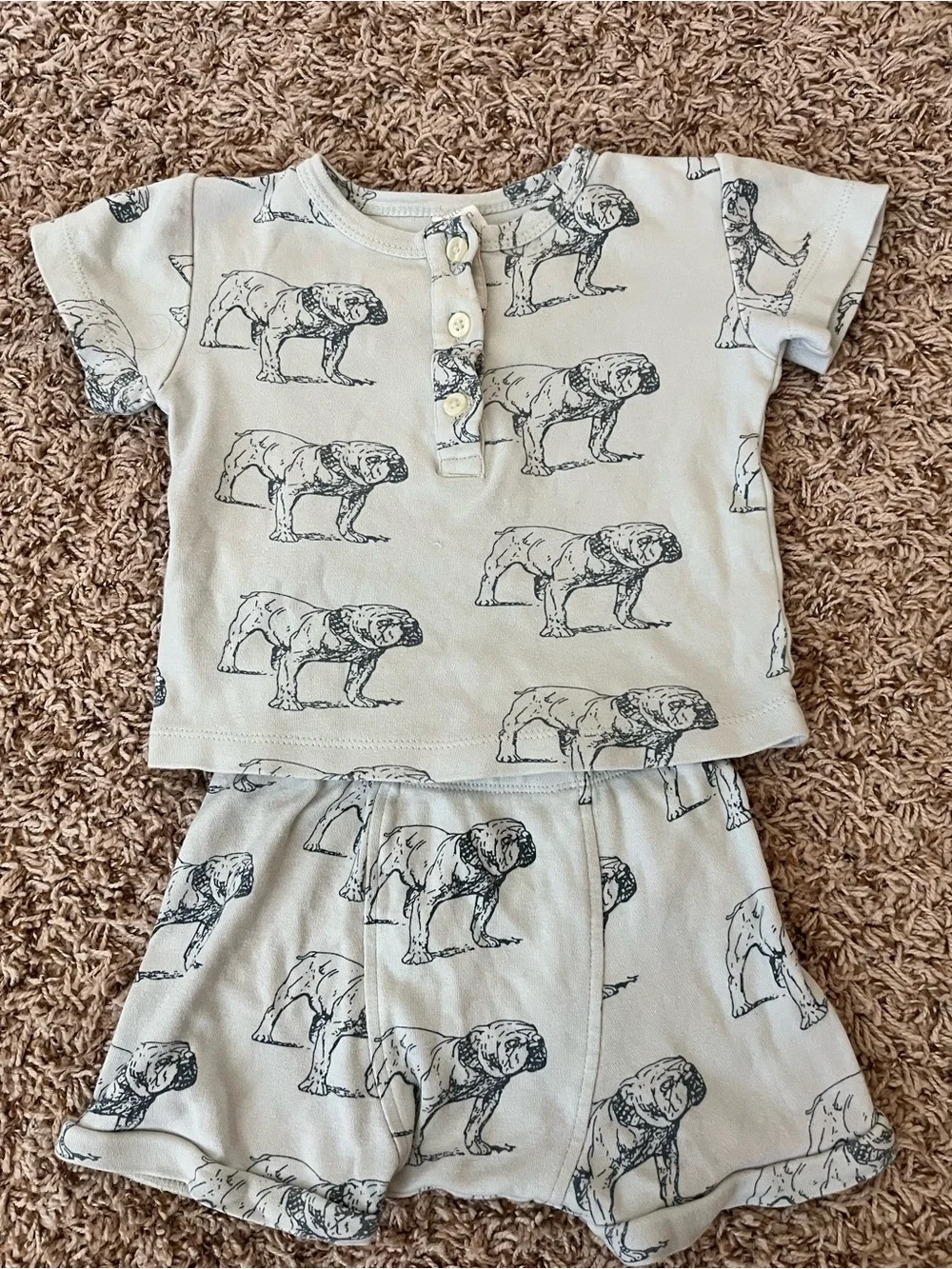 Kate Quinn bulldog print set Henley tee and shorts organic cotton